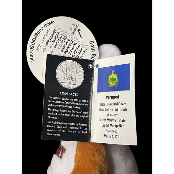 2001 Limited Treasures Vermont State Quarter Coin Bean Bear Plush - Picture 5 of 5
